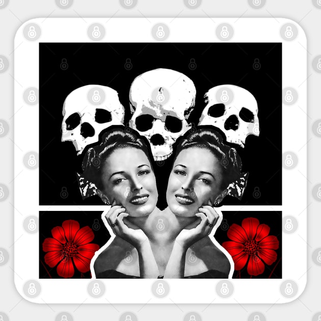 Beautiful woman face with skull and red flower Sticker by Marccelus